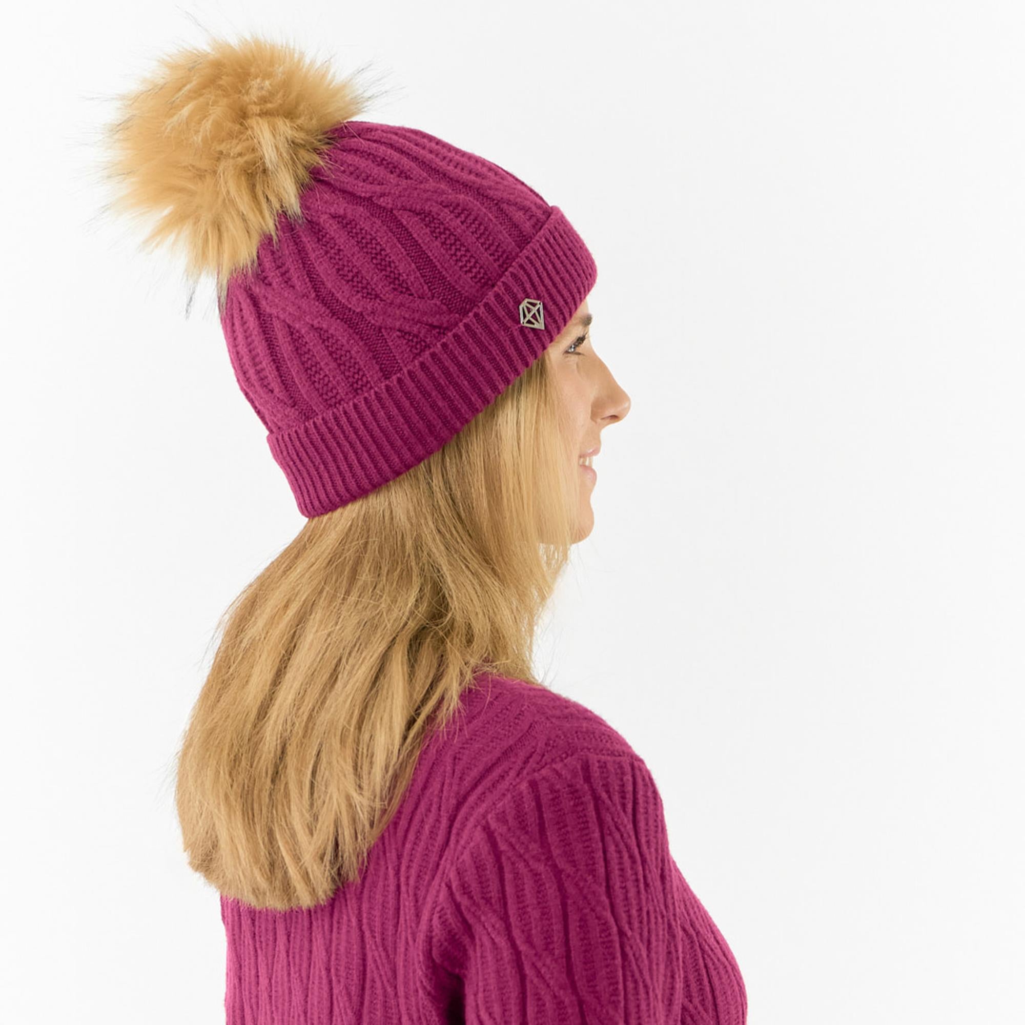 Pure Golf Suzie Margot Knit Waterproof Ladies Bobble Hat Plum